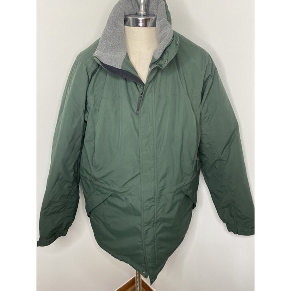 LL Bean Mens Coat Sz L Tall Parka Green zip Snaps Anorak Puffy Jacket